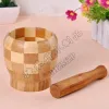 Jiehao Factory direct sales of medium-sized bamboo square garlic POTS, handcrafted bamboo panel garlic POTS, garlic jars and garlic puree utensils details Picture